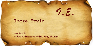 Incze Ervin névjegykártya